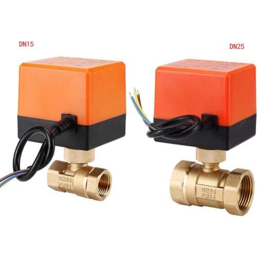 AC 220V DN15 DN25 Electric Ball Valve Brass Motorized 2 Way 3-Wire Water Oil Gas Valve 1.6Mpa Thread 90 Degree Rotation