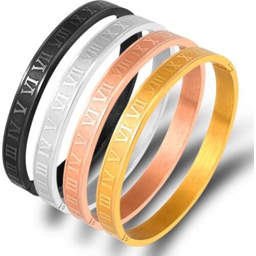 Classic Stainless Steel Black Gold Color Couple Cuff Bracelet Roman Numeral Lover Bracelet Men Women Bangle Wedding Jewelry Gift