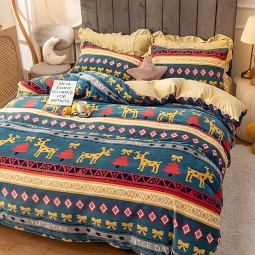 Christmas Deer Tree Bedding Set Bed Linens Milk Velvet Duvet/quilt Cover Fish Dinosaur Winter Kids Gift Adult Bedding Flannel