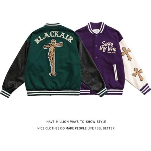 New Arrival Autumn Spring Jesus Embroid Patchwork Streetwear Women Coach Baseball Bomber Unisex Men Varsity Jacket Award Stadium