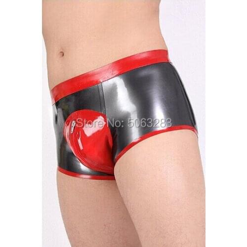 Latex Underwear Man Shorts with Crotch Zipper Rubber Fetish Panties Plus Size Handmade