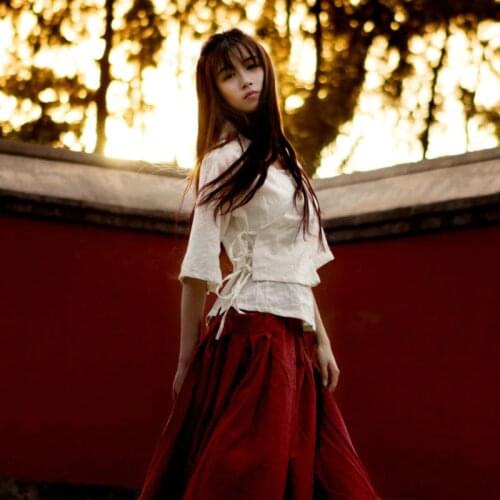 LZJN White Linen Top Summer Kimono Style Ladies Shirts Flare Sleeve Folk Hanfu Blusas Traditional Chinese Blouses for Women