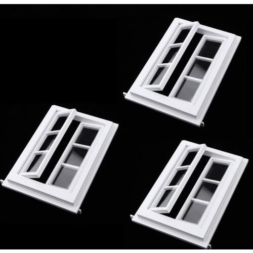 1/12 Dollhouse Furniture and Accessories, 6-Pane Double Window Classic White Color, Pack of 3 Pieces