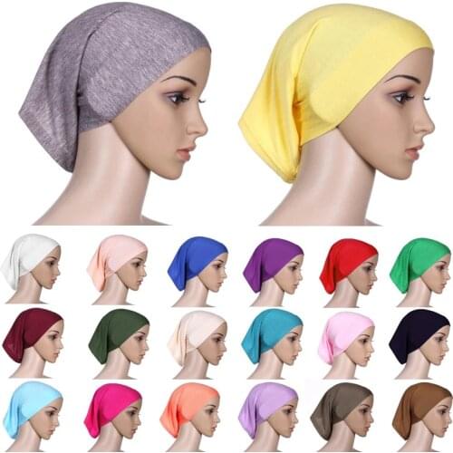 Fashion Full Cover Women Muslim Headscarf Islamic Head Wear Underscarf Shawls Hijabs Solid Colors Women Headbands Headwear