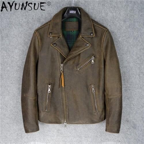 AYUNSUE Men Jacket Real Cowhide Leather 2020 Mens Clothing Motorcycle Autumn Coat Male Luxury Mens Clothes Hommes Veste LXR506