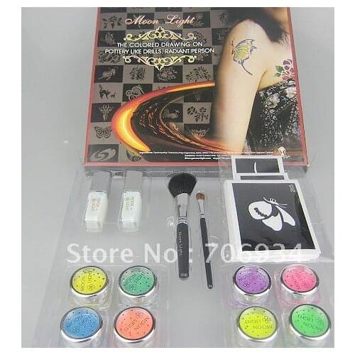 Glitter tattoo kit 8 Colors Supply Kit Body Painting Tattoo DeluxeSet Fluorescent Panting FBK8