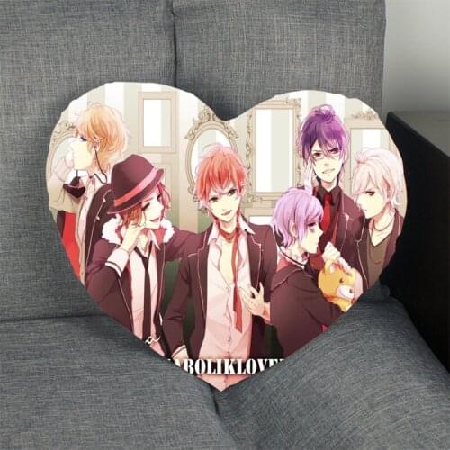 New Arrival Custom DIABOLIK LOVERS Zipper Pillowcase Cover Heart Shape Pillow Cover Satin Fabric No Fade For Girls And Boys Gift