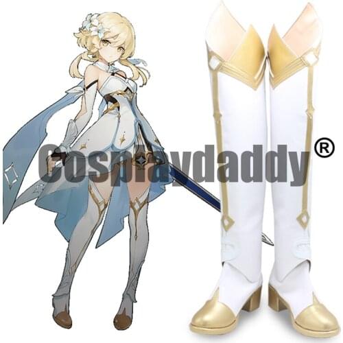 Genshin Impact Protagonist Knights of Favonius Adventurers' Guild Outlander Traveler Lumine Ying Cosplay Shoes Heel Boots X002