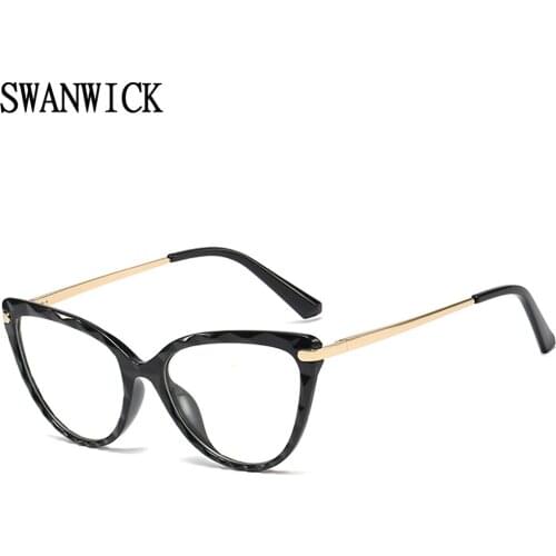 Swanwick blue light blocking glasses TR90 cat eye optical eyeglass frame for women half metal transparent black female hot sale