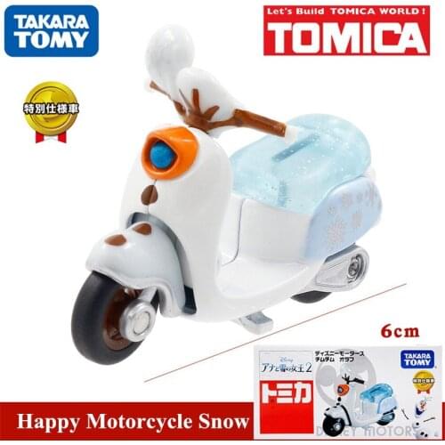 Original Tomy Mini Frozen Happy Motorcycle Snow Diecast Metal Model Car For Boy Toy Collection Friend Children Gift 140245