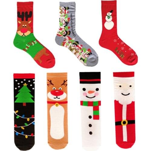 A Pair of Christmas Stockings Men and Women Wear elk Snowman Red White and Black Soft and Comfortable Tube Socks