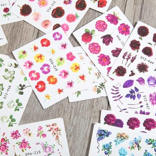 24pcs/set Water Transfer Stickers Flower Decal Roses Watermark Decor Tips Nail Art Sticker 3D Nail Decorate