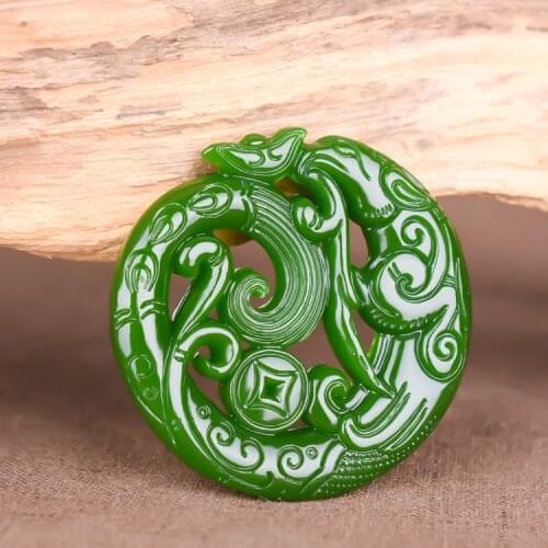 Natural green jade pendant Hand-Carved dragon Jasper pendant necklace women round jade necklaces pendants jadeite jade jewelry