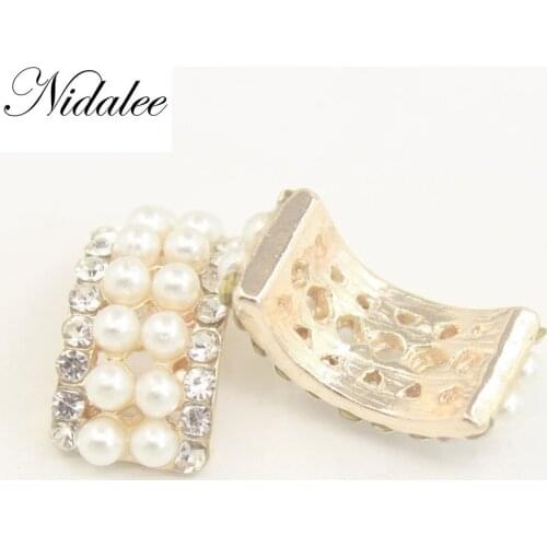 Nidalee Pearl Diamond Rhinestone Flatback Gem Buttons DIY Clothing Applique Metal Craft Decoration for Bridal Embellishment 10pc