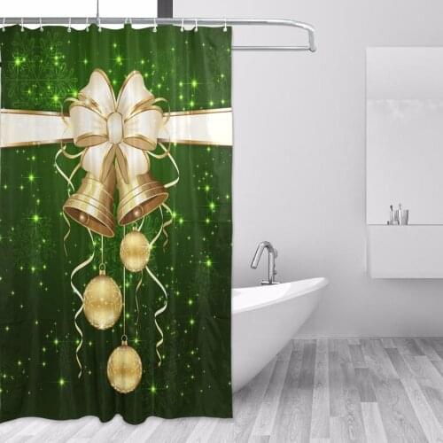 2018 Waterproof Christmas Shower Bath Curtain Newest Christmas Bells Ball Christmas Shower Curtain for Bathroom Decoration