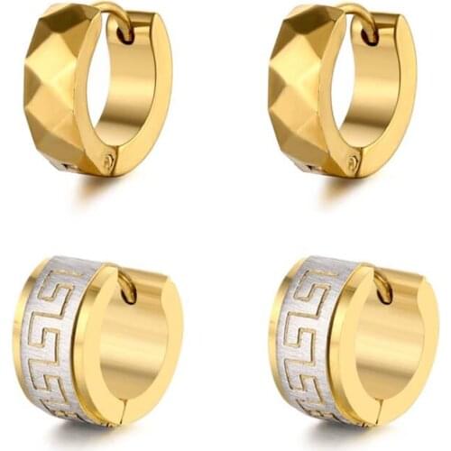 Stainless Steel Hoop Earrings for Men 2021 Gold Luxury Masculine Korean Kpop Goth Trendy Stylish Pattern Design Piercing Jewelry