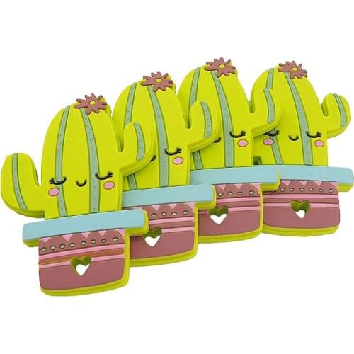 Chenkai 5PCS Cactus Shaped Silicone Teether Baby Sensory Pendant Food Grade For DIY Infant Lovely Nursing Shower Pacifier Gifts