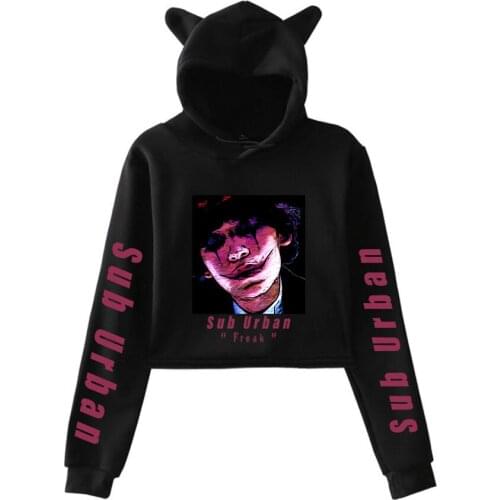 Sub Urban Printing Cat Cropped Hoodies Girl Long Sleeve Hooded Pullover Crop Tops Sexy Loose Ins Tide Kpop Coats