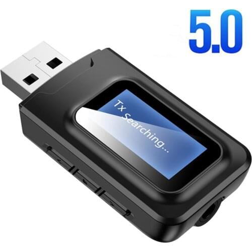 2IN1 USB Dongle Bluetooth 5.0 Audio Receiver Transmitter with LCD Display Mini 3.5mm Jack AUX USB Wireless Adapter for TV Car PC