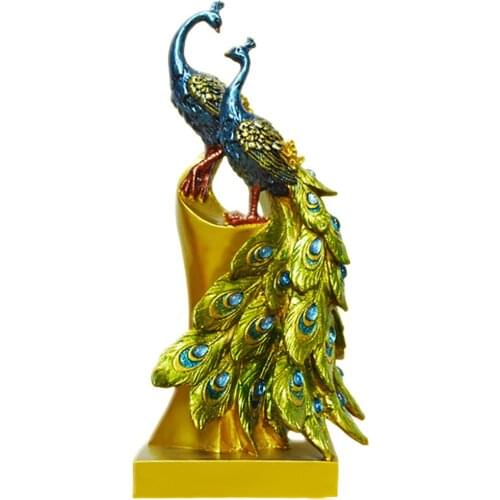 Gorgeous Feathers Peacock Resin Statues Vase New Home Decor Handicraft Modern Bedroom Living Room Wedding Gift Decoration