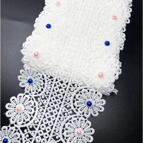 High Quality 3d Lace Fabric Wirh Beads Sewing Trim Wedding Dress Decoration Embroidered Water-soluble Hollow Milk Silk Ribbon