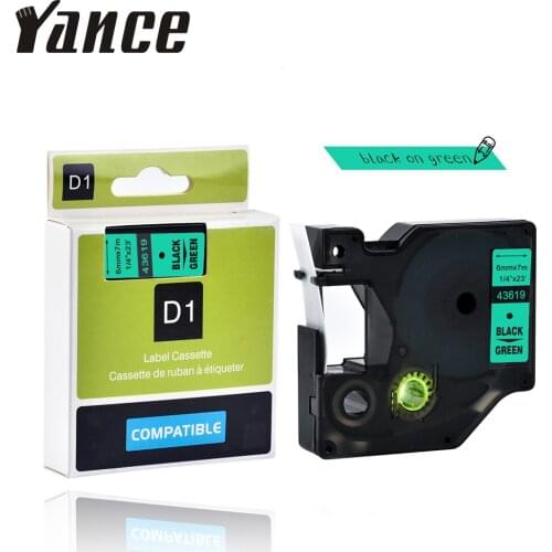 Yance Compatible Dymo D1 label maker machine printer 43619 6mm black on green label tape for DYMO label printer 160 280 DYMO PNP