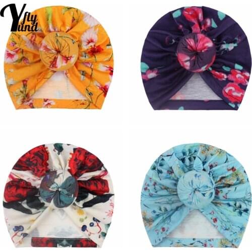 Yundfly 16*14 CM Vintage Flowers Pattern Baby Turban Hat Fashion Print Donut Newborn Caps Infant Headwear Clothing Decoration