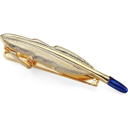 DY new high quality stainless steel golden feather tie clip top business suit fashion mens dress necktie clip