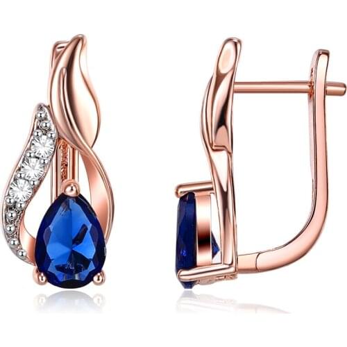 ZEMIOR Popular Earrings For Women Golden Water Drop Stud Earring Royal Blue Cubic Zirconia Valentine Day Gift Jewelry Hot Sale