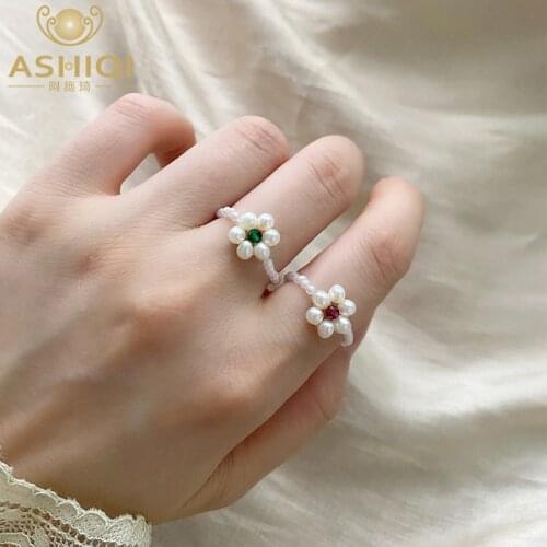 ASHIQI Natural Freshwater Pearl Small Flower Ring Fashion Jewelry Gift Women 2021 New