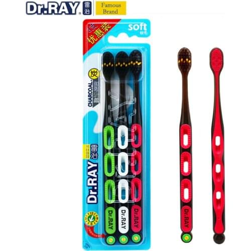 Dr.Ray Toothbrush Bamboo Charcoal Teethbrush Soft 0.01mm Brush Bristle Small Head Toothbrush With Tongue Scraper Cleaner
