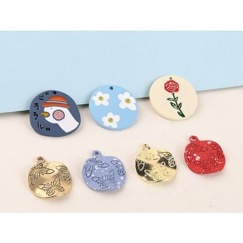 10pcs Cute Cartoon childlike Earrings for Women goose flower round card alloy butterfly with hole pendant jewelry accessories