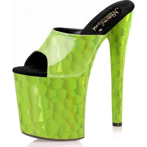 20CM Green New Nightclub Party Sexy Fetish Pole Dance Shoes Party High Models Platform Slippers Women Stripper Heels Open Toe