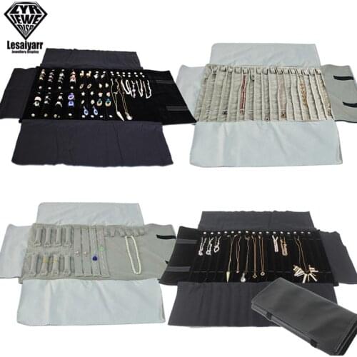 2021 INS Fashion Black PU/Velvet Jewelry Roll Bag Pendant Rings Organizer Storage Pouch Portable Necklace Display Travel Cases