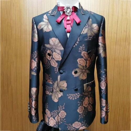 2021 Latest Mens Suit Fashion Print 2-piece set Boutique Double Breasted Mens Suit Homme Wedding Groom Tuxedo Party Male Suit