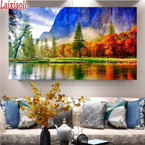 Full round/square drill 5d diamond painting natural lake Autumn tree Scenery diamond rhinestone 3d embroidery mosaic large decor