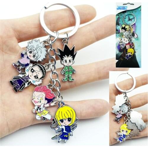 Anime Hunter X Hunter GON FREECSS Keychain Keyring 5 in 1 set Alloy Metal Pendant Cartoon Figures Key Ring Cosplay Accessories