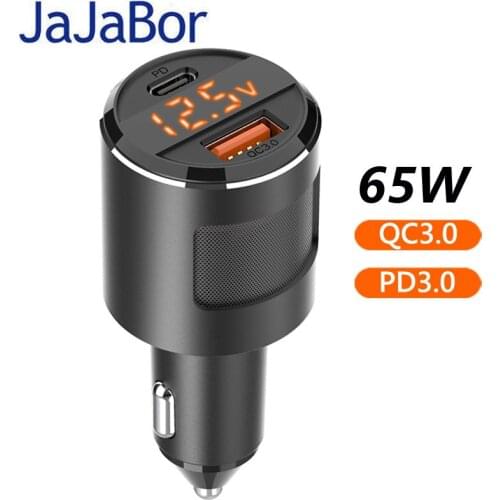 JaJaBor Car Charger Dual Port USB Car Phone Charger Adapter Fast Charging Quick Charge 3.0 Type -C PD 65W Voltage Detection