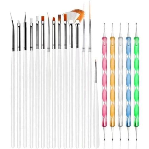 Nail Design Set - 15 Brushes and 5-Dot Decorative Pens