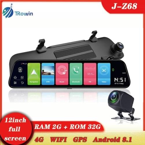 4G Android 8.1Car 12Inch Full Touch Mirror WIFI GPS Navigation DVR 1080p Dual Lens ADAS Night Vision Camera Video Recorder