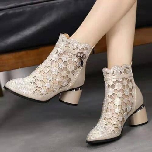 Boots Women 2021 Summer Sexy Lace Luxury Design Fashion Plus Size 42 High Heels Sandals Ladies Shoes Mesh Ankle Boot Female Shoe