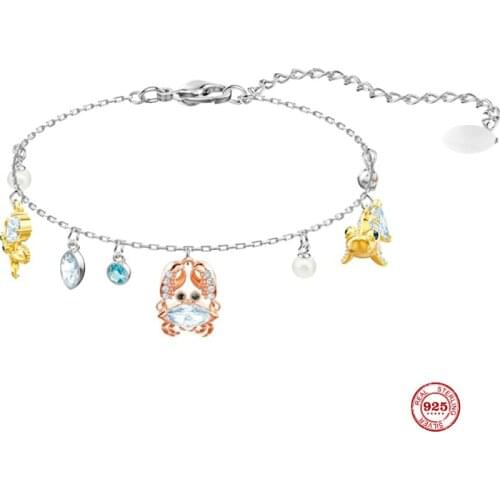 Fashion Charm Pure 925 Silver Original 1:1 Copy, Marine Life Crab Fun Full Of Exquisite Bracelet Female Luxury Jewelry Gifts