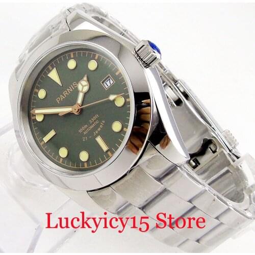 Round Stainless Steel Polished Mechanical Mens Watch With Auto Date 40mm Self Winding Wristwatch