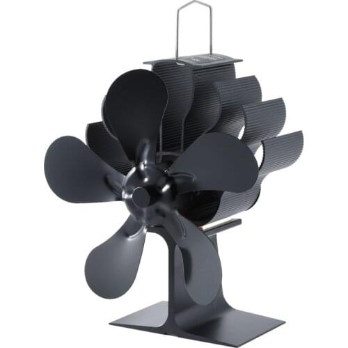Black Fireplace 5 Blade Heat Powered Stove Fan Log Wood Burner Eco Friendly Quiet Fan Home Efficient Heat Distribution