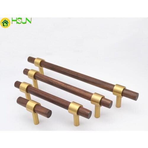 Wood Furniture Handle Brass Cabinet Handles Drawer Knobs Kitchen Handle Natural Wood Handle for furniture Pulls