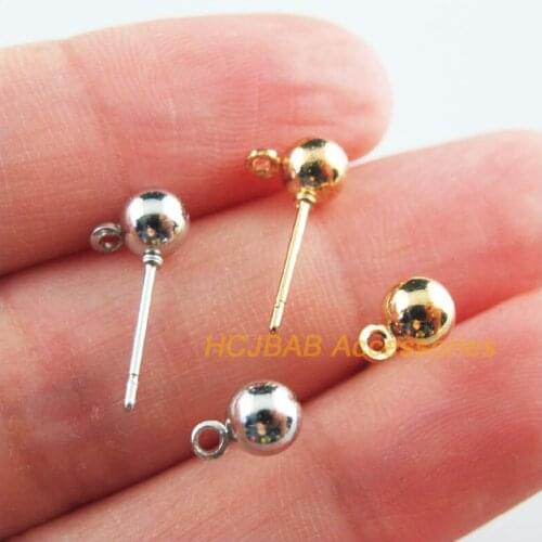 40Pcs Dull Silver Plated Champagne Gold Plated Round Ball Wire Earrings Hooks 5x16mm