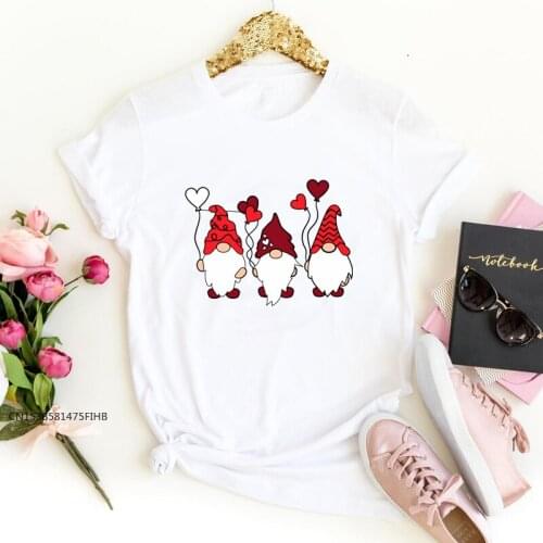 Three Gnomes Holding Heart Balloon T-Shirt Cute Valentine Graphic Tee Top Funny Women Valentines Day Gift Tshirt Premium