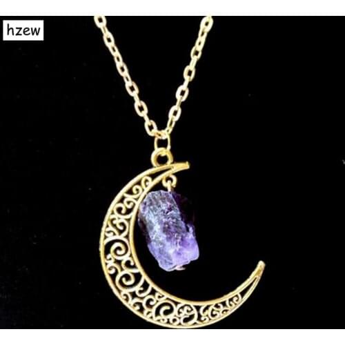Hzew Sun Moon Jewelry gold Natural Stone Sailor Moon Necklace Crystal Necklace Pendant For Women