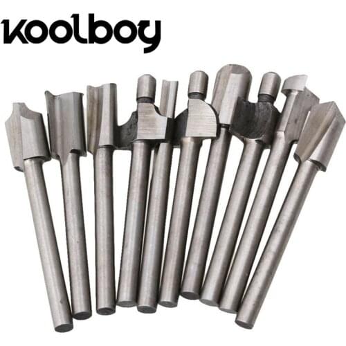 Koolboy 10Pcs/set 3mm 1/8 '' round Shank HSS Router Bits Woodworking Mini Wood Cutter Milling Pilot Slotting Tools