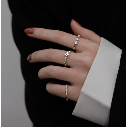 Korean Simple Silver Plated Winding Butterfly Ring Fashion Design Girl Love Heart Opening Ring Inlay Zircon Lady Wedding Jewelry